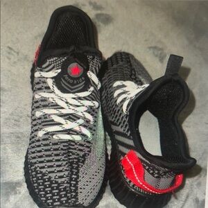 Kid’s Black and White Knit Sneakers with Red Accents